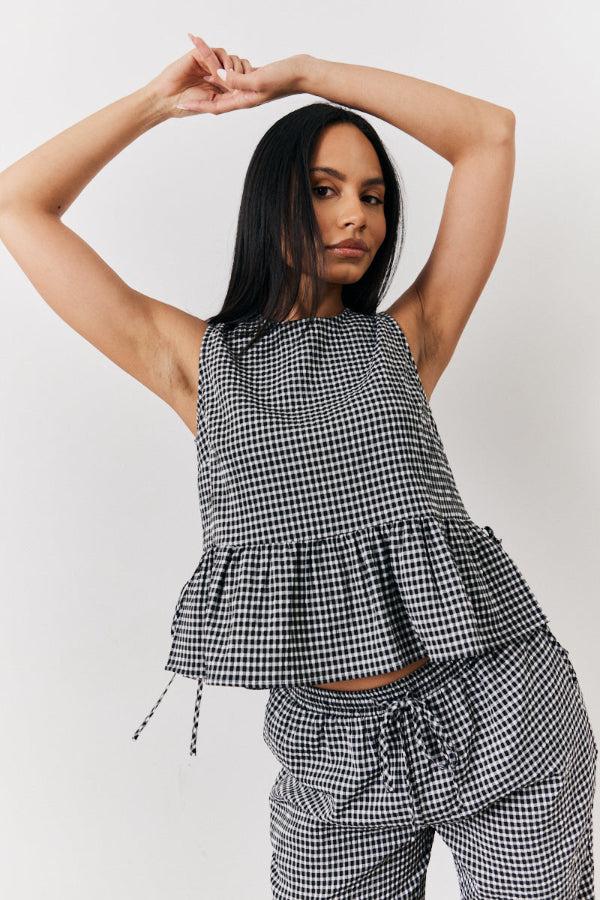 in the style In The Style Black Gingham Smock Top Black
