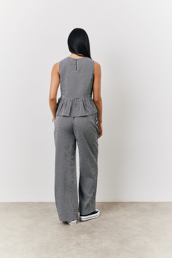 In The Style In The Style Black Gingham Wide Leg Trousers Black
