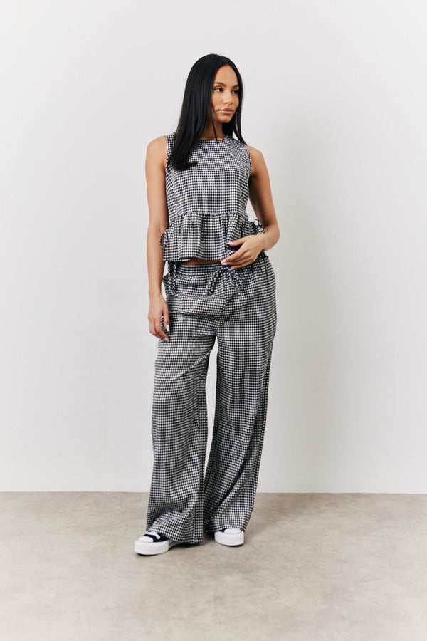 in the style In The Style Black Gingham Wide Leg Trousers Black