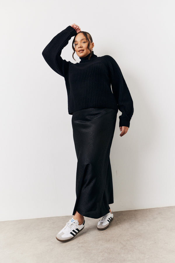 in the style In the Style Black Jacquard Printed Slip Skirt Black