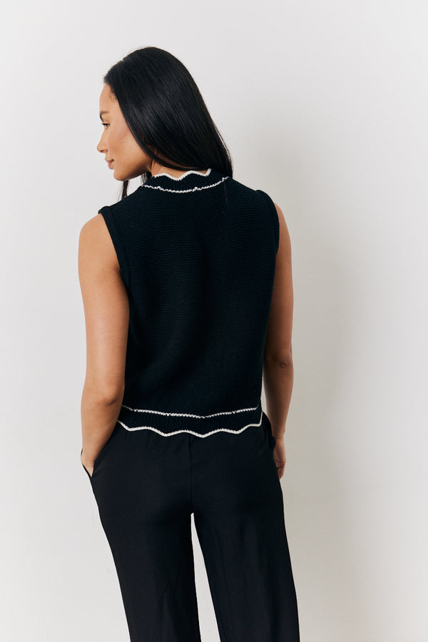 In The Style In The Style Black Knitted Contrast Scallop Edge Waistcoat Monochrome