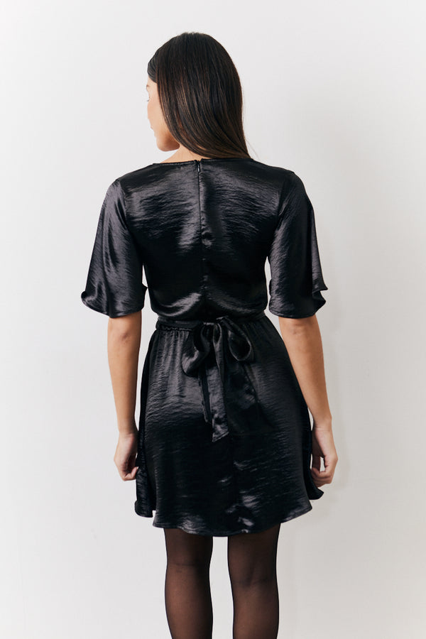 In The Style In The Style Black Liquid Satin Wrap Front Detail Mini Dress Black