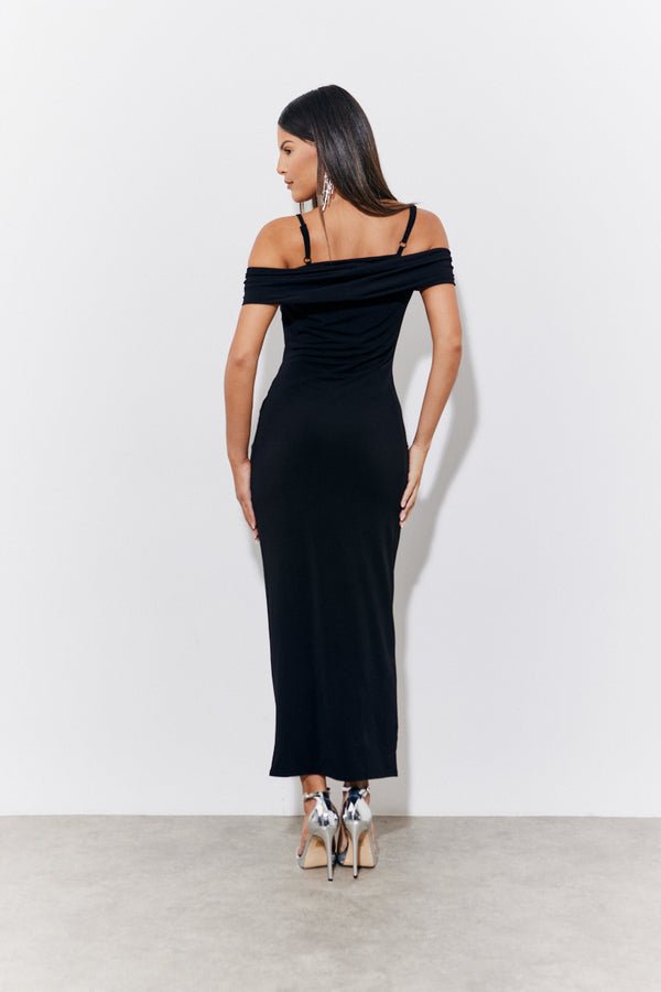 In The Style In The Style Black Magic Sculpting Strappy Bardot Midi Dress Black