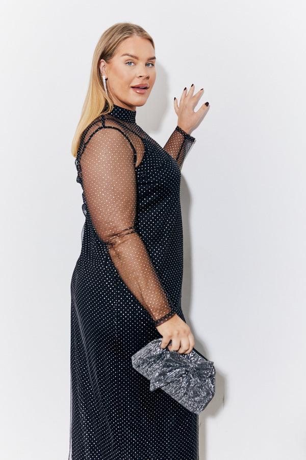 In The Style In The Style Black Mesh Metallic Detail Maxi Dress With Removable Jersey Slip Dress Black