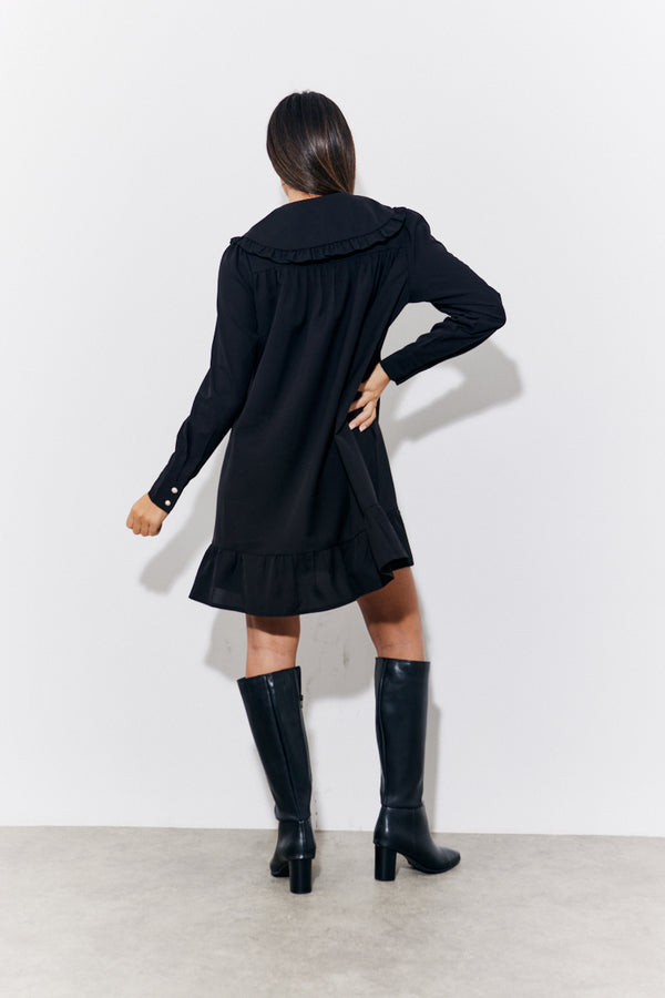 In The Style In The Style Black Peter Pan Collar Button Up Smock Mini Dress Black
