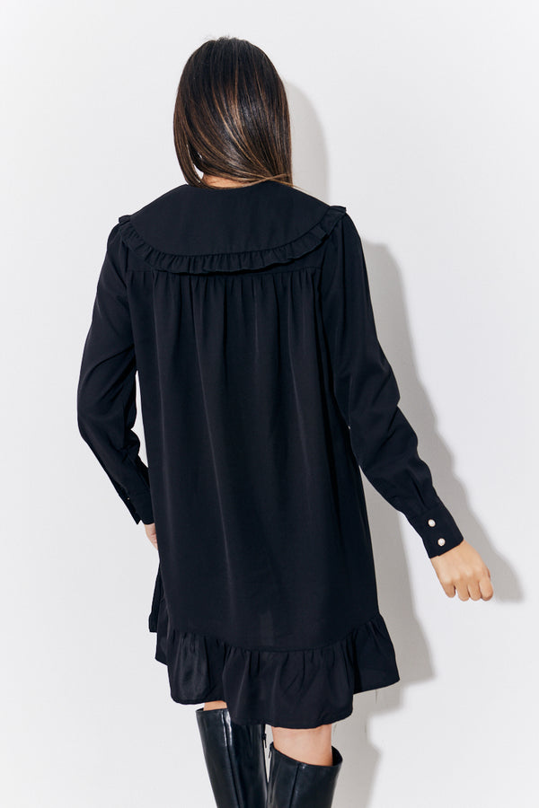 In The Style In The Style Black Peter Pan Collar Button Up Smock Mini Dress Black