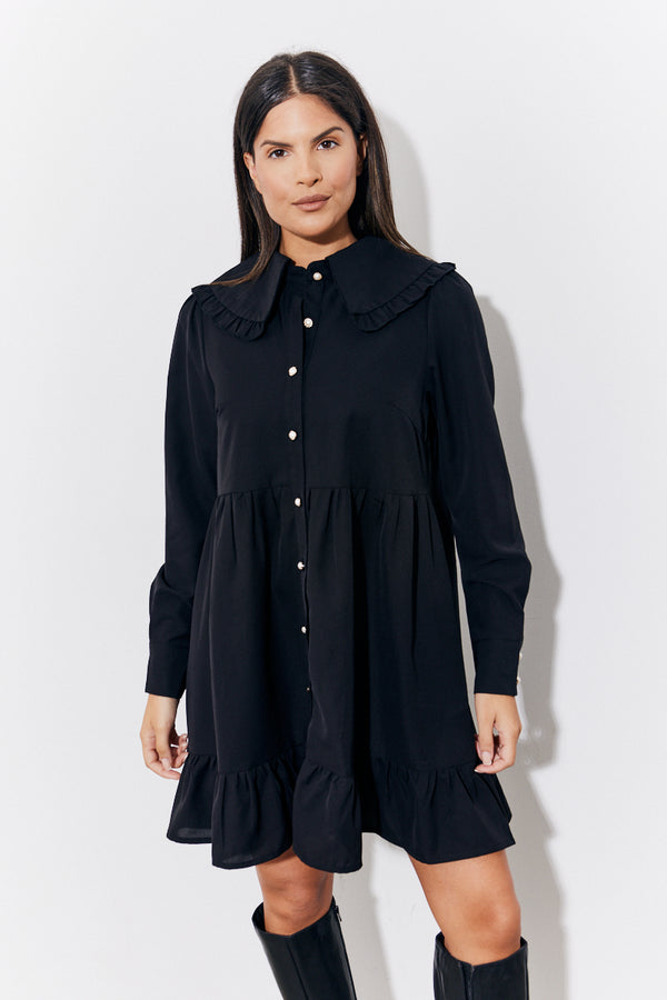 In The Style In The Style Black Peter Pan Collar Button Up Smock Mini Dress Black
