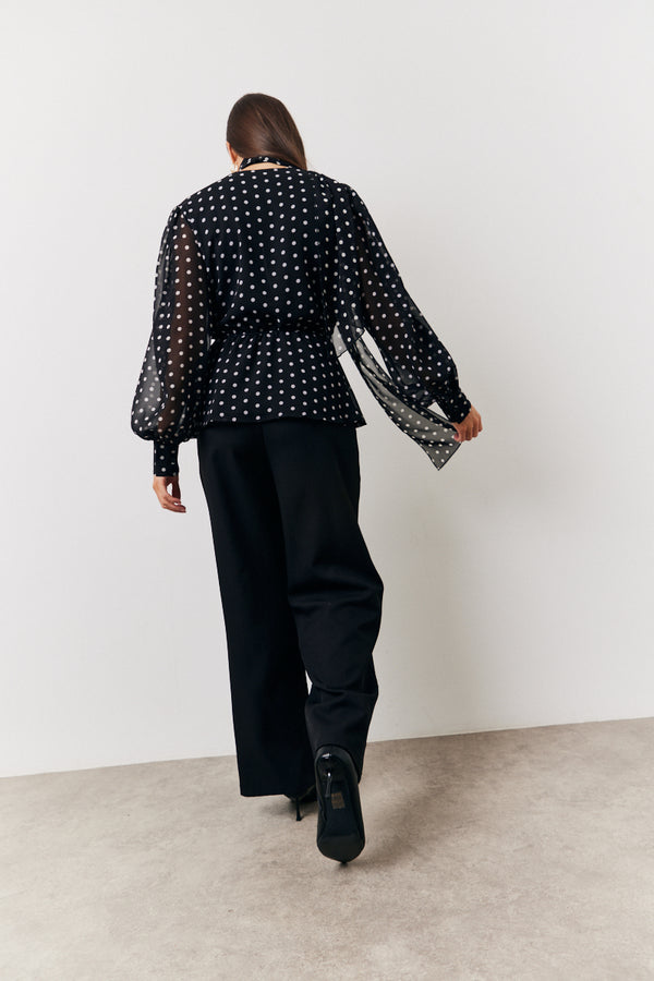In The Style In The Style Black Polka Dot Tie Neck Blouse Black