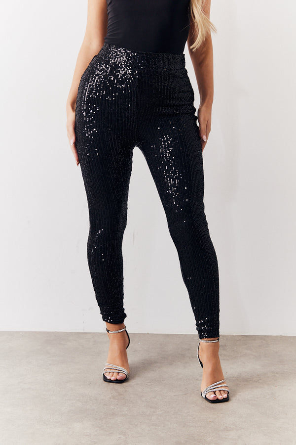 In The Style In The Style Black Premium Sequin Leggings Black