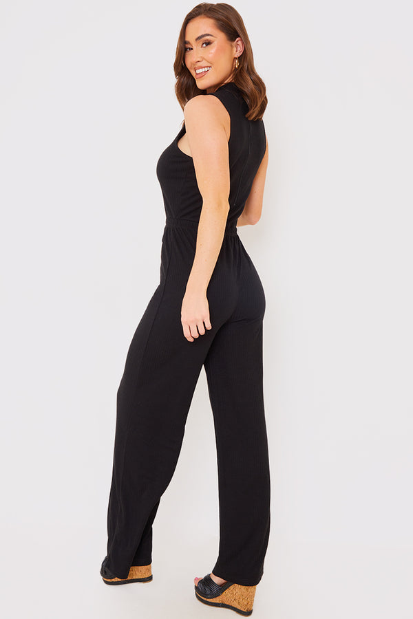 In The Style In The Style Black Rib Wide Leg Jumpsuit Black