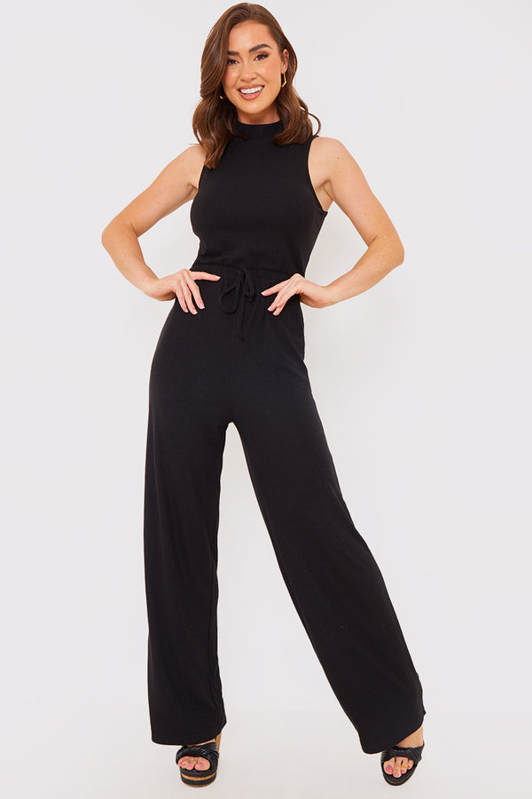 in the style In the Style Black Rib Wide Leg Jumpsuit Black
