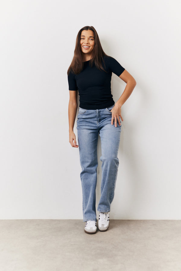 in the style In The Style Black Ribbed Crew Neck Short Sleeve Top Black