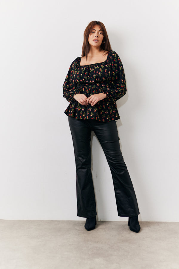 In The Style In The Style Black Rose Print Smock Top Black