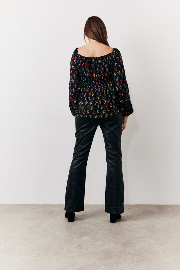 In The Style In The Style Black Rose Print Smock Top Black