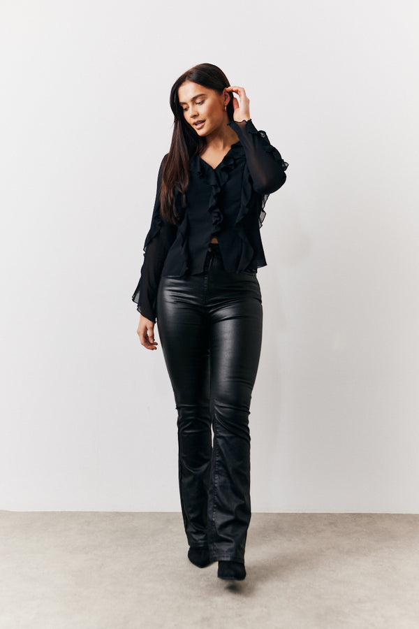 In The Style In The Style Black Ruffle Chiffon Blouse Black