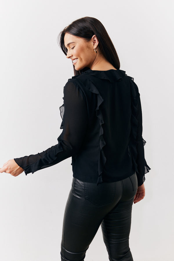 In The Style In The Style Black Ruffle Chiffon Blouse Black