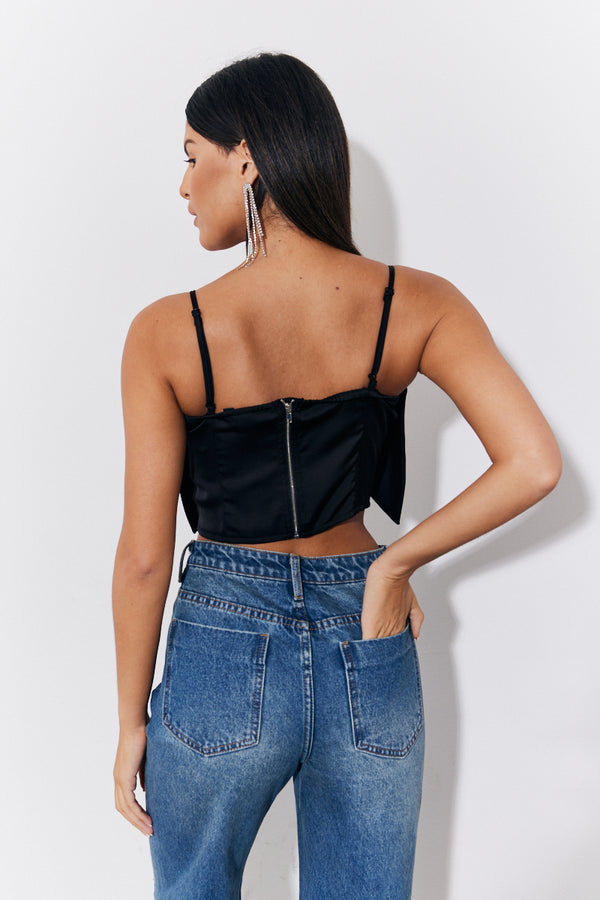 In The Style In The Style Black Satin Bow Detail Cami Top Black