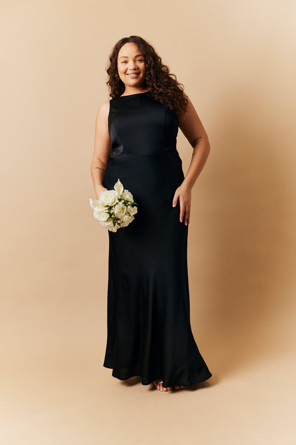 In The Style In The Style Black Satin Cowl Back Maxi Dress Black