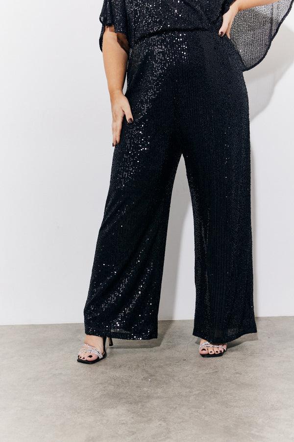 In The Style In The Style Black Sequin Cape Style Wide Leg Jumpsuit Black