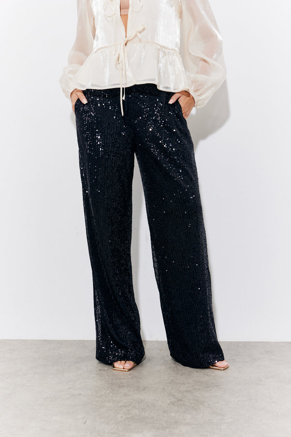 In The Style In The Style Black Sequin Wide Leg Trouser Black