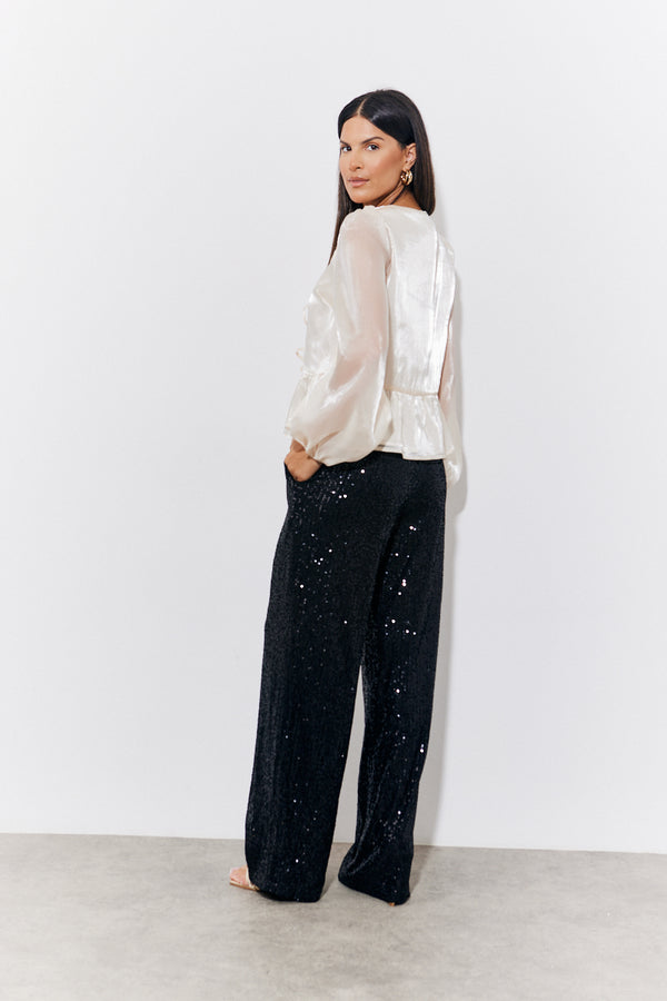 In The Style In The Style Black Sequin Wide Leg Trouser Black