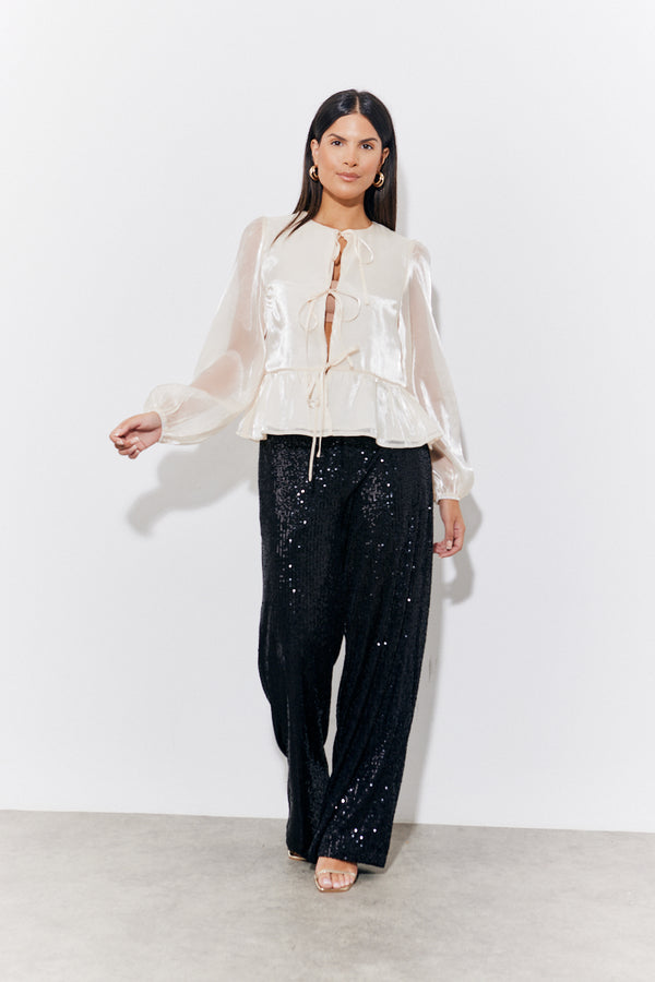 in the style In the Style Black Sequin Wide Leg Trouser Black