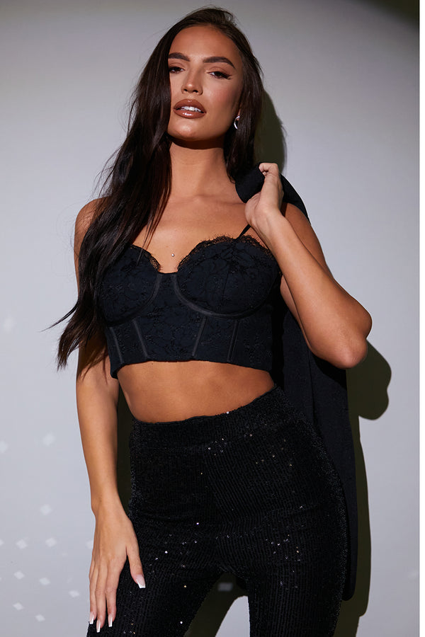 in the style In the Style Black Structured Lace Crop Top Black