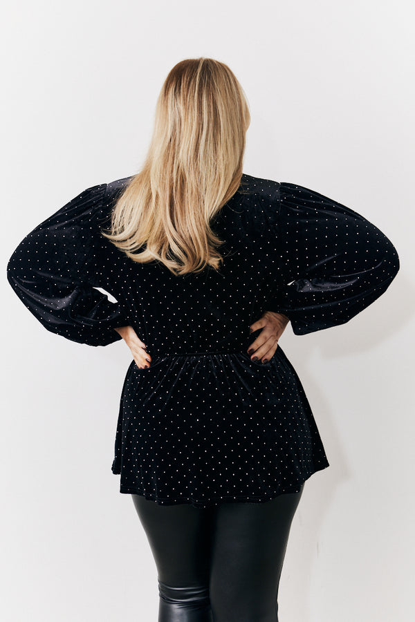 In The Style In The Style Black Studded Velvet Blouse Black