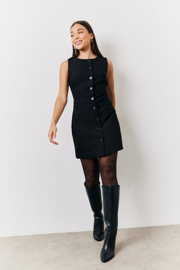 In The Style In The Style Black Tailored Button Through Mini Dress Black