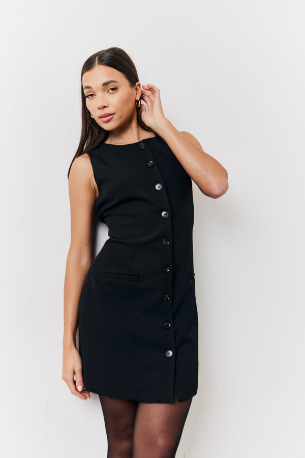 in the style In The Style Black Tailored Button Through Mini Dress Black