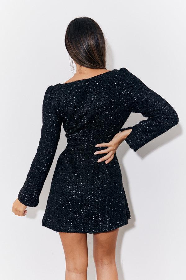 In The Style In The Style Black Tweed Fit And Flare Mini Dress Black