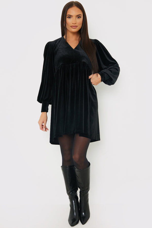 In The Style In The Style Black Velvet Smock Mini Dress Black