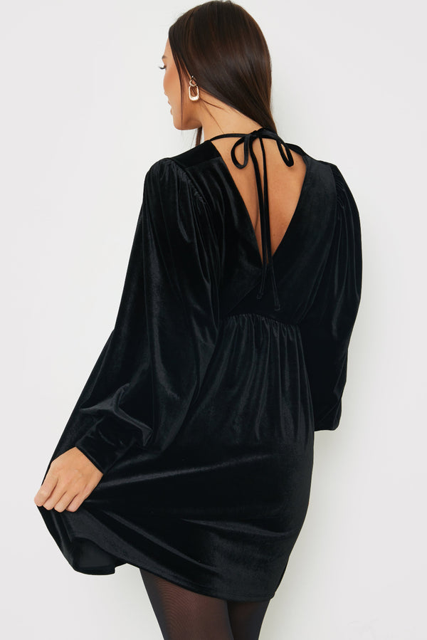 In The Style In The Style Black Velvet Smock Mini Dress Black