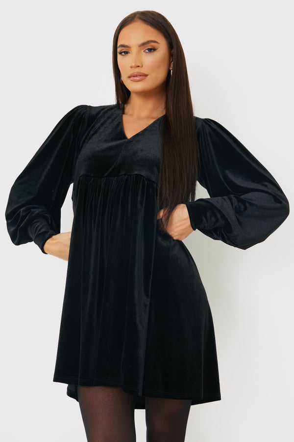 in the style In the Style Black Velvet Smock Mini Dress Black