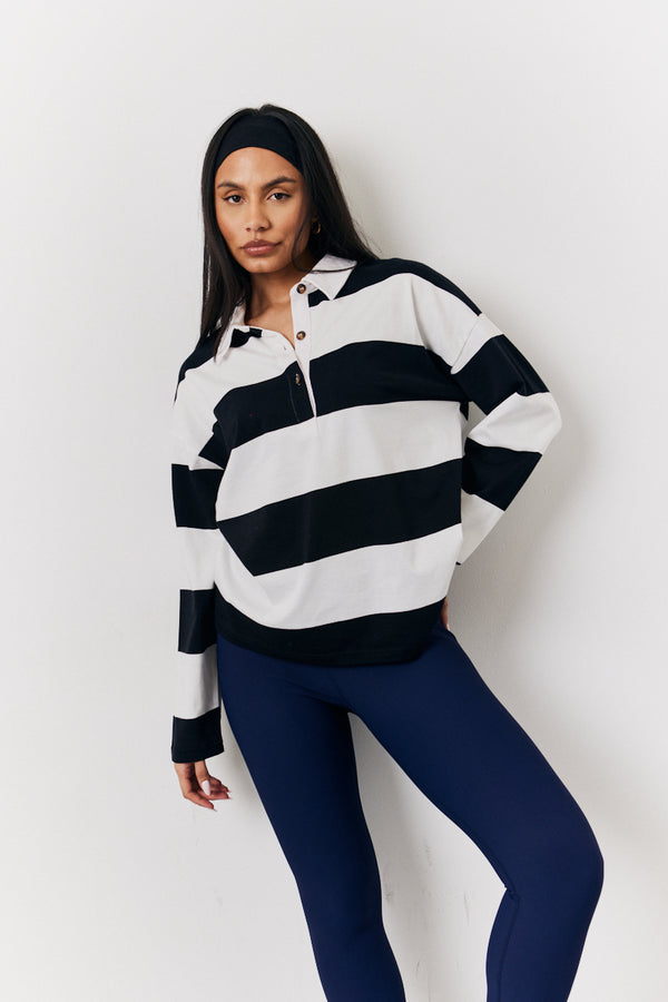 In The Style In The Style Black & White 90's Stripe Long Sleeve Rugby Shirt Multi