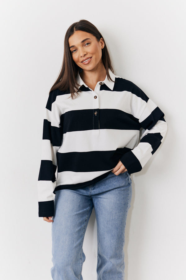 in the style In The Style Black & White 90's Stripe Long Sleeve Rugby Shirt Multi