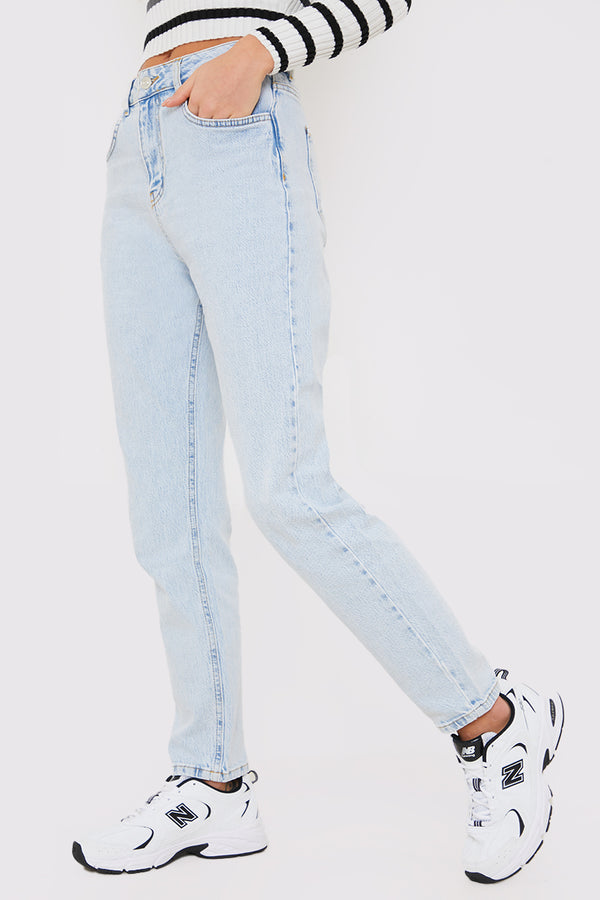 In The Style In The Style Bleach Wash Mom Jean Blue
