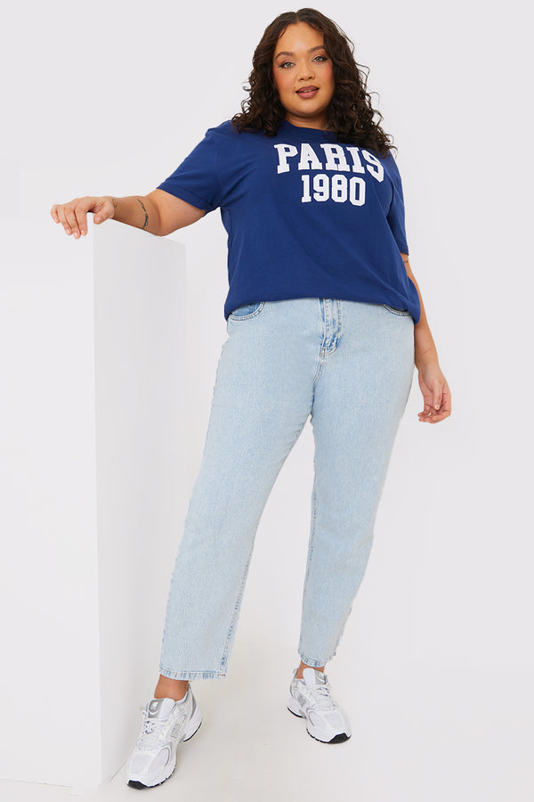 In The Style In The Style Bleach Wash Mom Jean Blue