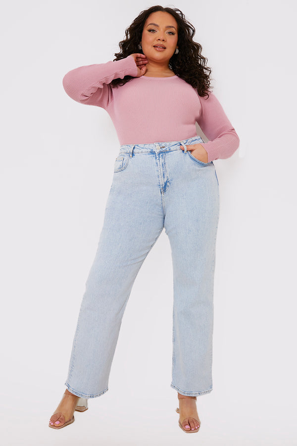 In The Style In The Style Bleach Wash Straight Leg Jean Blue