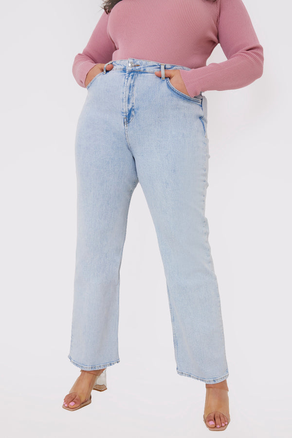 In The Style In The Style Bleach Wash Straight Leg Jean Blue
