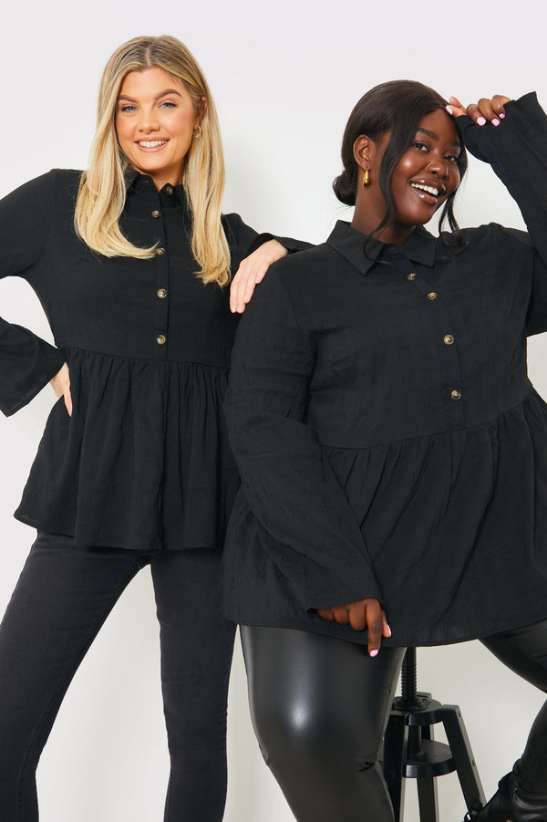 In The Style In The Style Blouson Sleeve Button Front Blouse Black