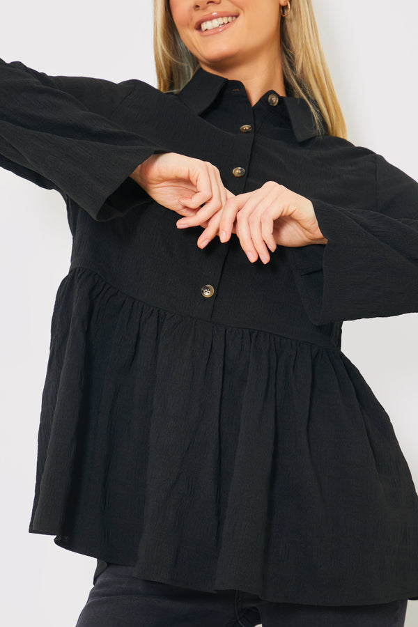In The Style In The Style Blouson Sleeve Button Front Blouse Black