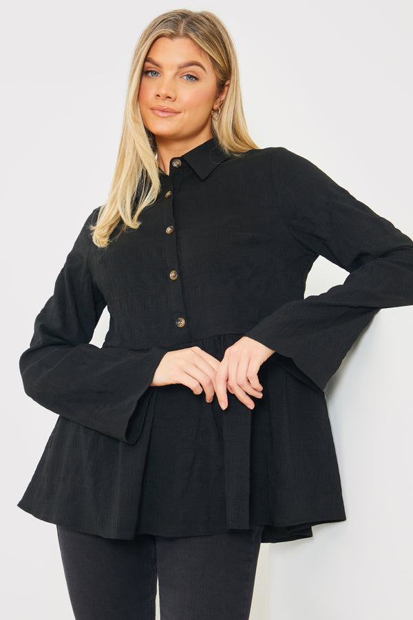 in the style In the Style Blouson Sleeve Button Front Blouse Black