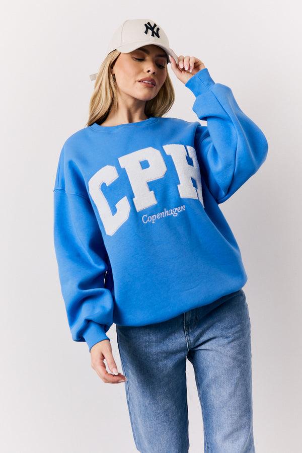 in the style In The Style Blue Borg Graphic Sweater Blue