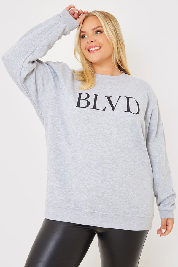 In The Style In The Style Blvd Slogan Printed Sweatshirt Grey