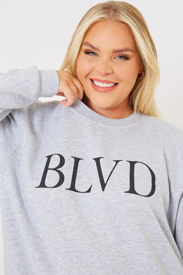 In The Style In The Style Blvd Slogan Printed Sweatshirt Grey