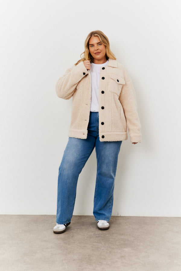 In The Style In The Style Borg Button Through Jacket With Pockets Cream