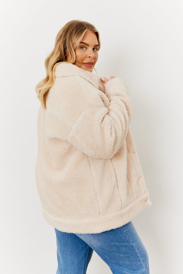 In The Style In The Style Borg Button Through Jacket With Pockets Cream