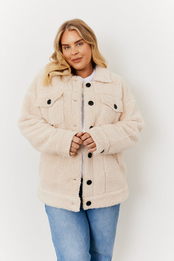 in the style In the Style Borg Button Through Jacket with Pockets Cream