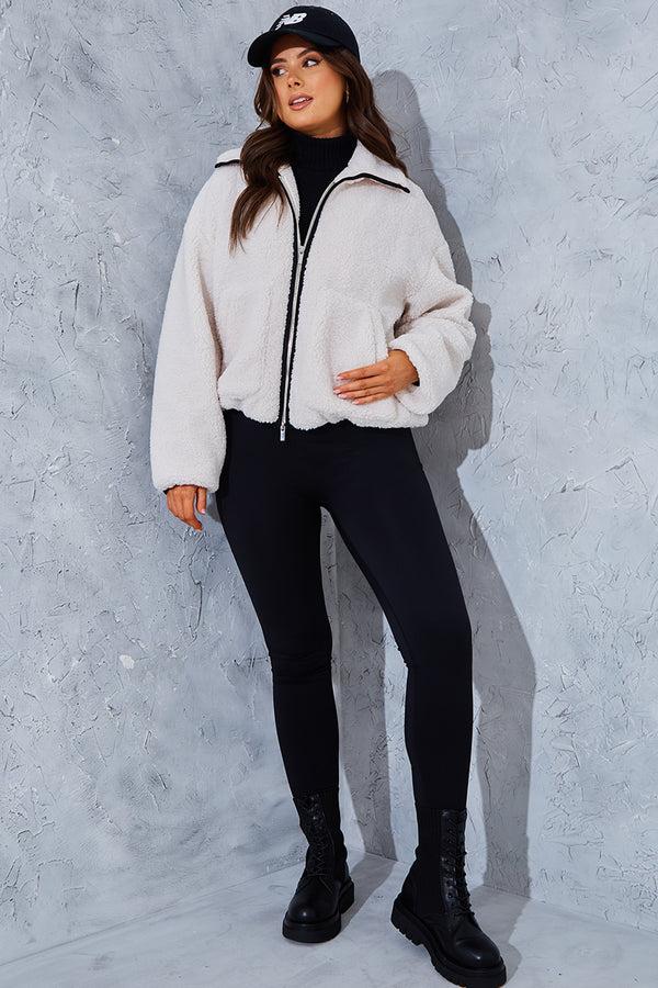 In The Style In The Style Borg Contrast Jacket Cream